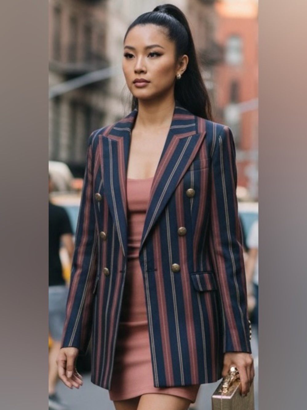 Banana Republic ICON Striped Double Breasted Blazer Gold Crest 6